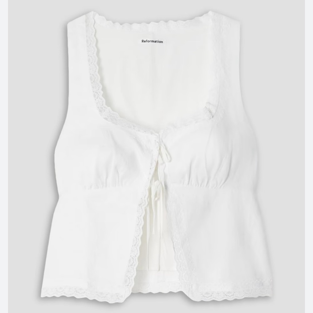 NEW Reformation Rosalia white linen bow tie top